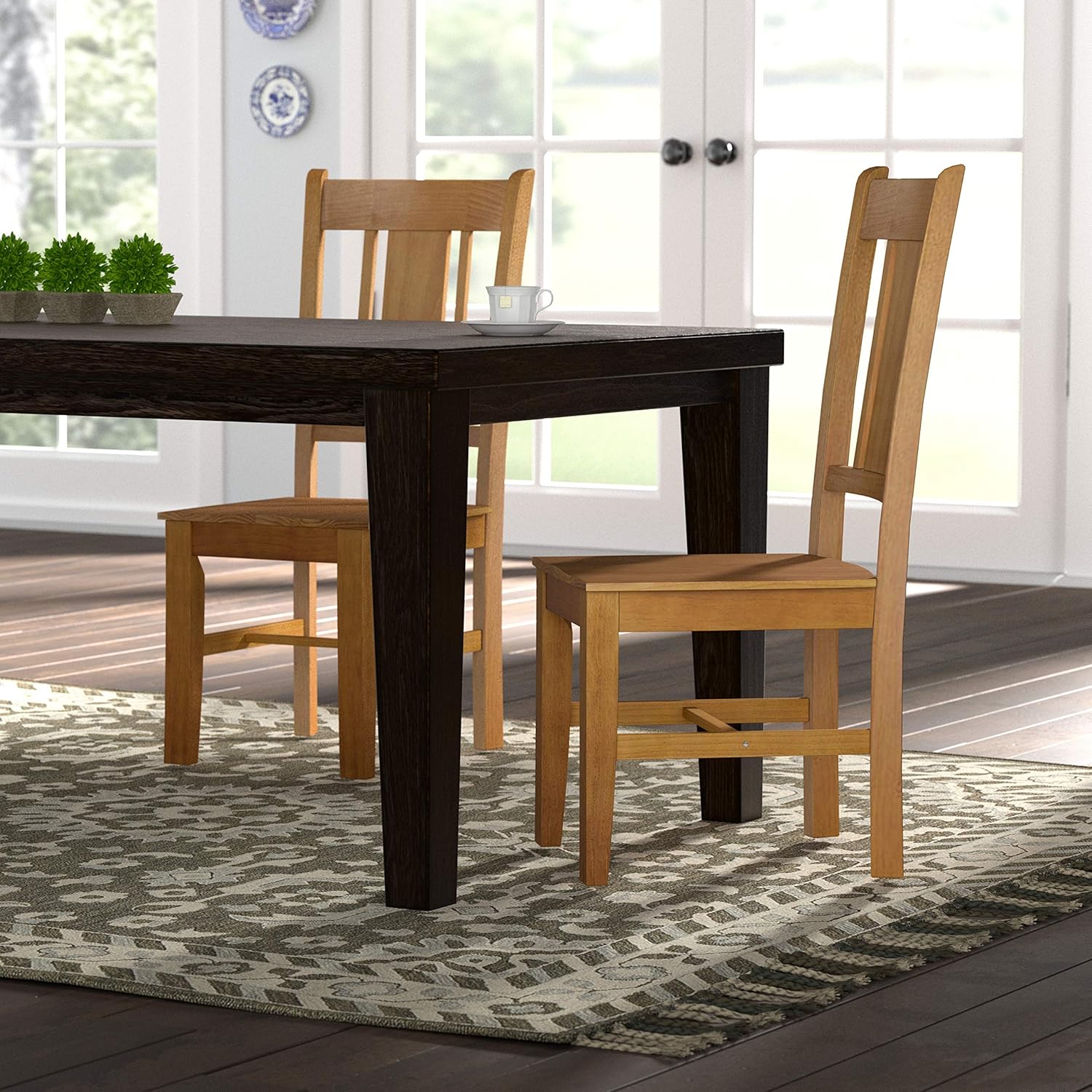  Brand – Ravenna Home Classic-Style Solid Pine Dining Chair, 40"H, Honey Pine Finish, Set of 2 - Tables