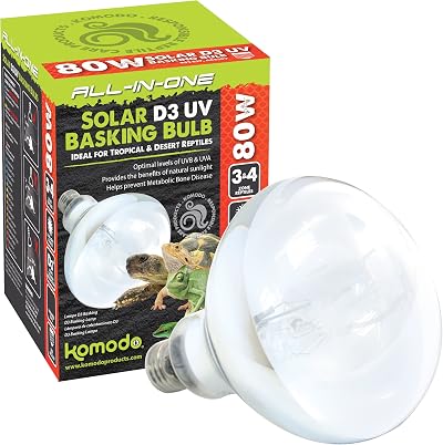 Komodo Solar D3 UV Basking Bulb 80W for Desert Tropical Reptile Habitats