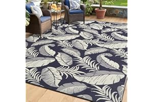 OPPODREAM Reversible Outdoor Rug 5x7, Waterproof Outdoor Plastic Straw Rug for Patio, Tropical Leaf Spring Camping Rugs for O