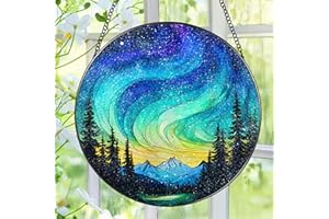 PAUYADU Stained Glass Window Hanging - 8 Inch Northern Lights Suncatcher for Window Doors Home Decoration, Valentine's Day Mother's Day Christmas Birthday Gifts for Women, Men, and Mom Grandma