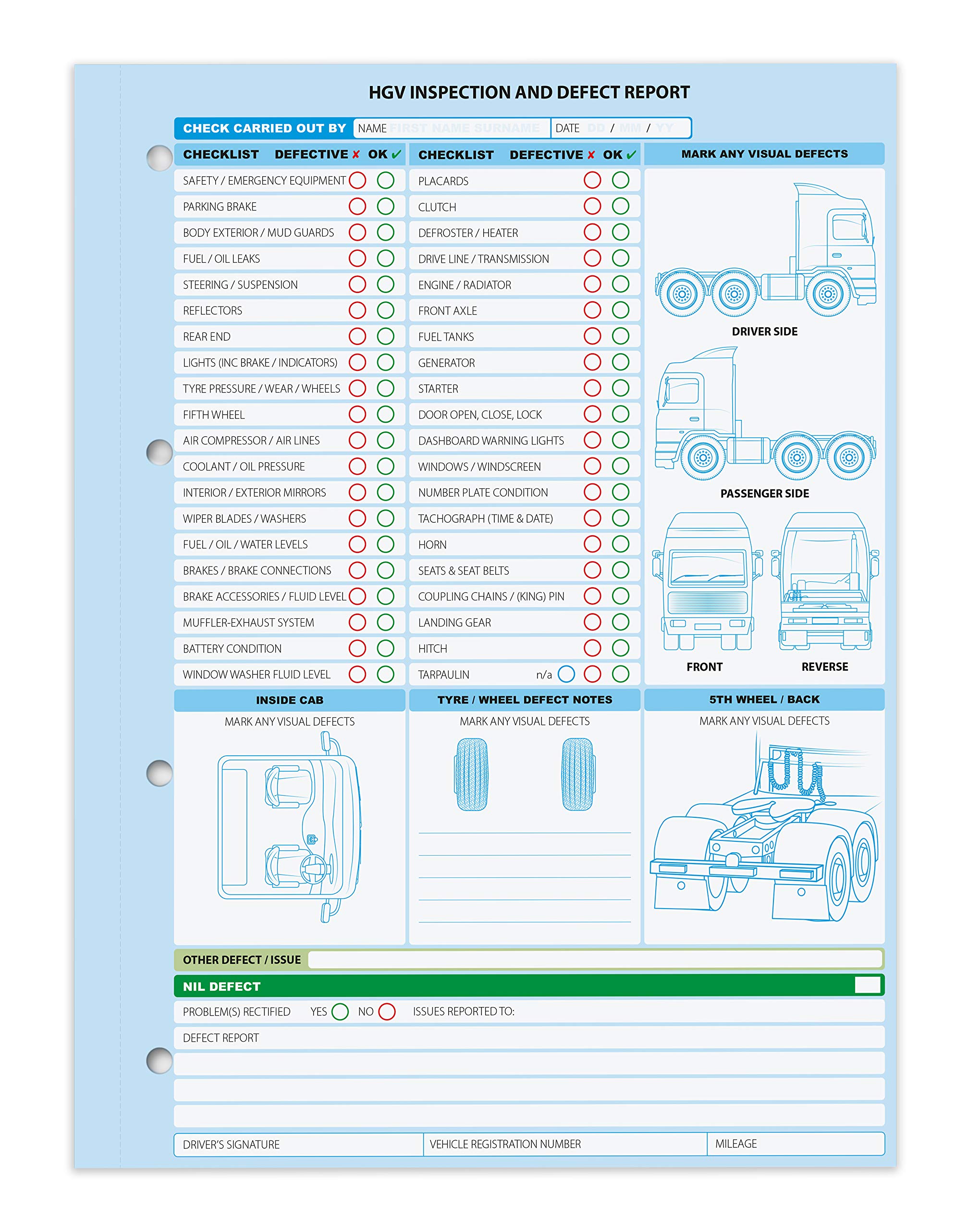 HGV Defect Inspection/Report Book, 2 Part (Duplicate)