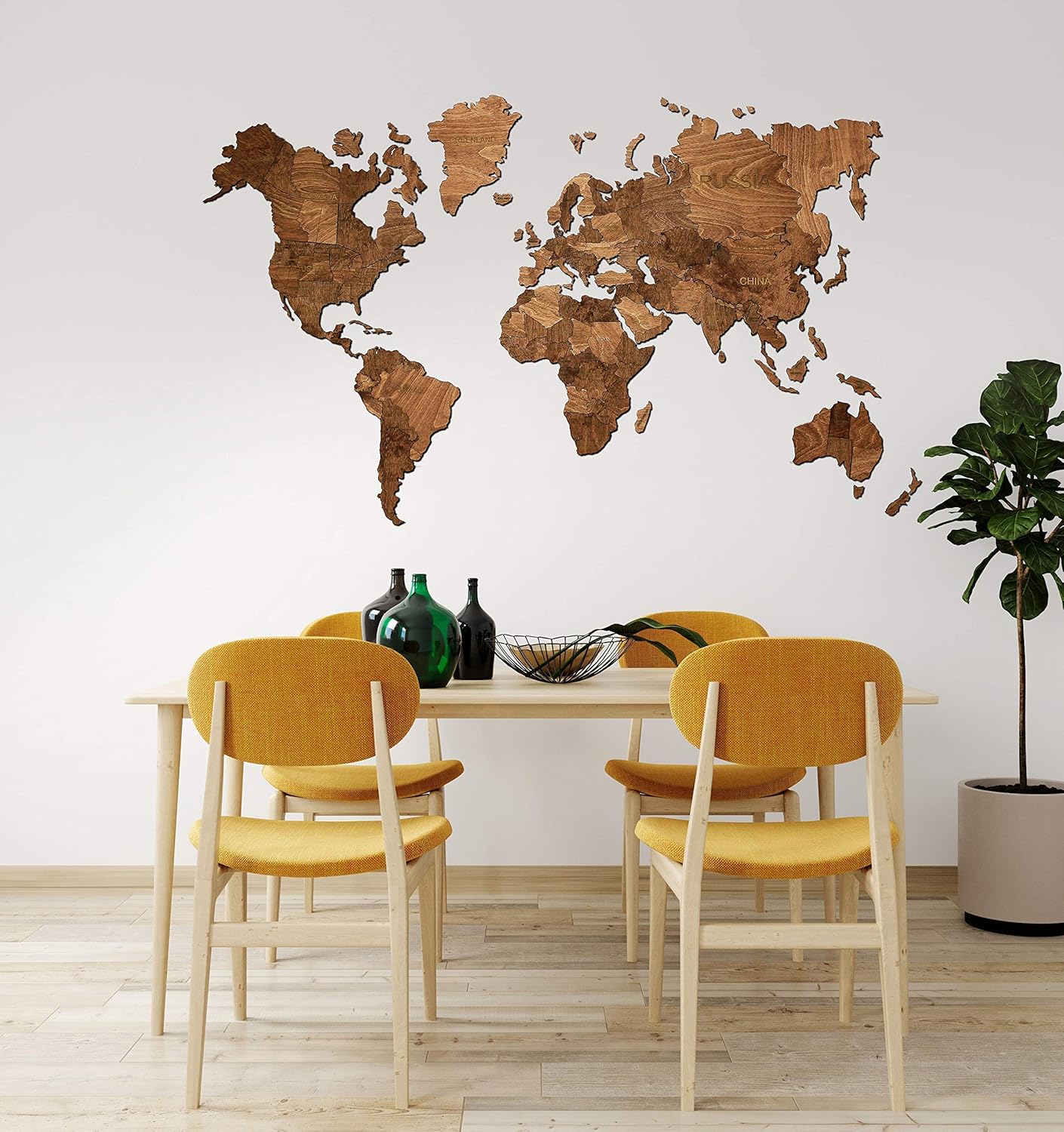 WoodIN Wood World Map Dark Oak color 3D Wooden world map wall art