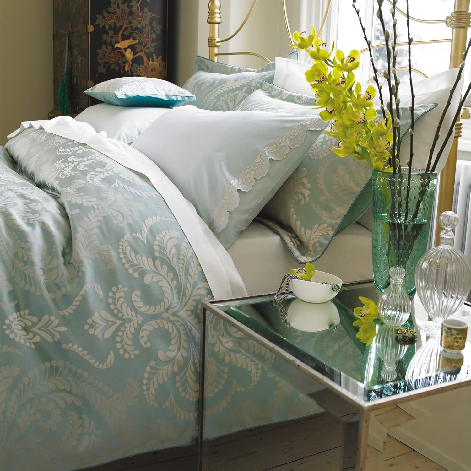 Bedeck Bedding, Valentini Housewife Pillowcase, Duck Egg Amazon.co.uk