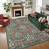 GarveeHome Green Vintage Floral Washable Rugs 5x7 for Living Room Boho Botanical Retro Rug Low Pile Stain Resistance Non Slip Carpet for Bedroom Nursery Dining Room