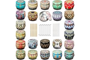 MeiGlow Empty Candle Tins for Making Candles, 24 Pack 5.4 oz with Lids, Cotton Wicks, Wick Stickers and Holders