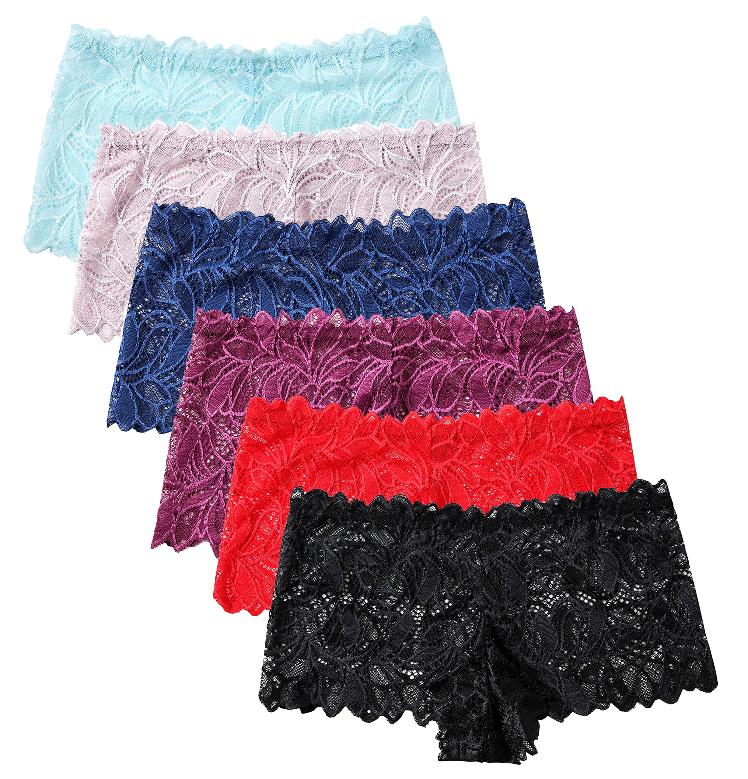 Photo 1 of Solavia Women's Lace Panties, Soft Stretch Cute Boyshorts Panties, Sexy Cheeky Underwear, Multipacks L
