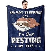 POQUSH Birthday Gifts for Men/Him, Gifts for Him Dad Grandpa Husband Blanket 60"x50", Anniversary Retirement Gift for Man, I'm Not Sleeping I'm Just Resting My Eyes