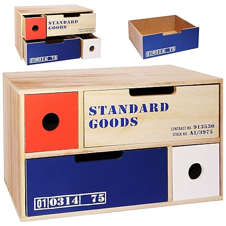 alles-meine.de GmbH Aufbewahrungsbox / Schubladenbox / Kommode / Holzbox - Cargo - Shabby Chic / Nostalgie - lang - mit 4 Sch