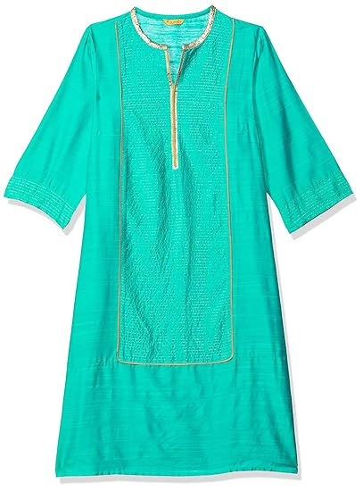 Womens Notched Neck Slub Kurta