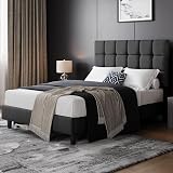 Yaheetech 4ft6 Double Bed Frame Upholstered Headboard Dark Grey view 2