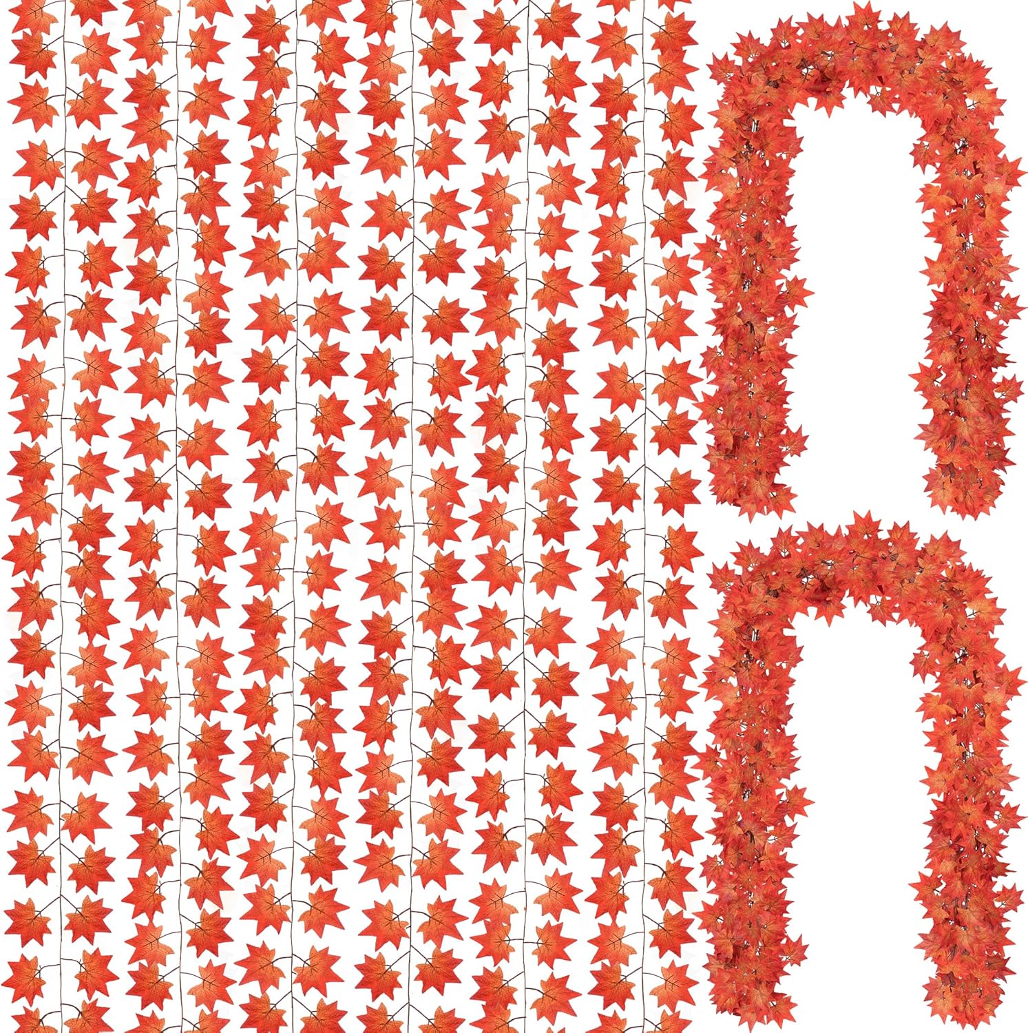 Wreaths, Garlands & Swags - CQURE 12 Pack 84Ft Fall Leaf Garland, Hanging Vines Garland Artificial Fall Maple Leaves Garland Thanksgiving Decor for Home Wedding Fireplace Party(Orange)