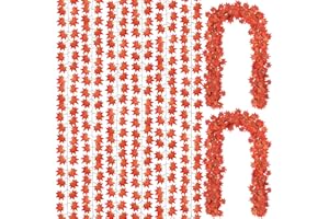 CQURE 12 Pack 84Ft Fall Leaf Garland, Hanging Vines Garland Artificial Fall Maple Leaves Garland Thanksgiving Decor for Home Wedding Fireplace Party(Orange)
