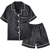 Vopmocld Big Kids Unisex Pjs Set Girls Boys Silk Pajama Sets Satin Clasic Sleepwear Summer 2 Pieces Button Down Nighty