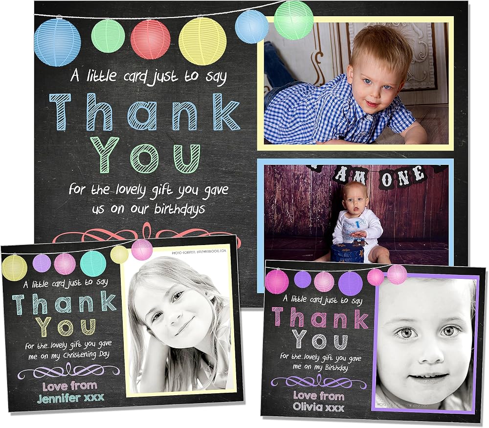 Personalised Birthday Thank You Photo Cards - Joint Party Twins Unisex