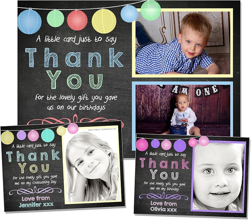 Personalised Birthday Thank You Photo Cards - Joint Party Twins Unisex