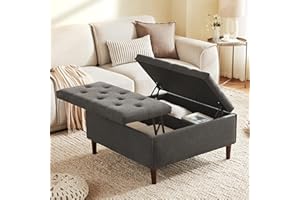 Weture 35 Inch Extra Large Storage Ottoman Coffee Table with Lift Top, Oversized Square Ottoman with Storage, Tufted Upholstered Ottoman Coffee Table for Living Room (Fabric, Dark Grey)