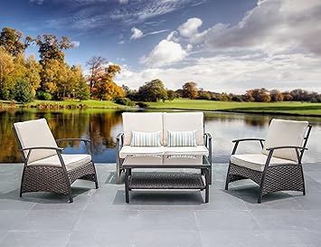 Suntone Outdoor Patio Furniture Wicker Sofa 4 Piece Weather