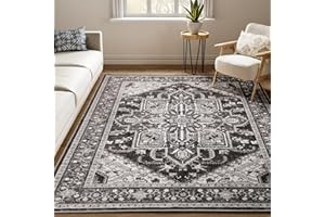 WITSHOCK Area Rugs 8x10 Machine Washable, Boho Rug for Living Room Bedroom, Ultra-Soft Non-Slip Stain Resistant Vintage Rugs for for Kitchen Dining Room Office Home Decor, Bitter Black