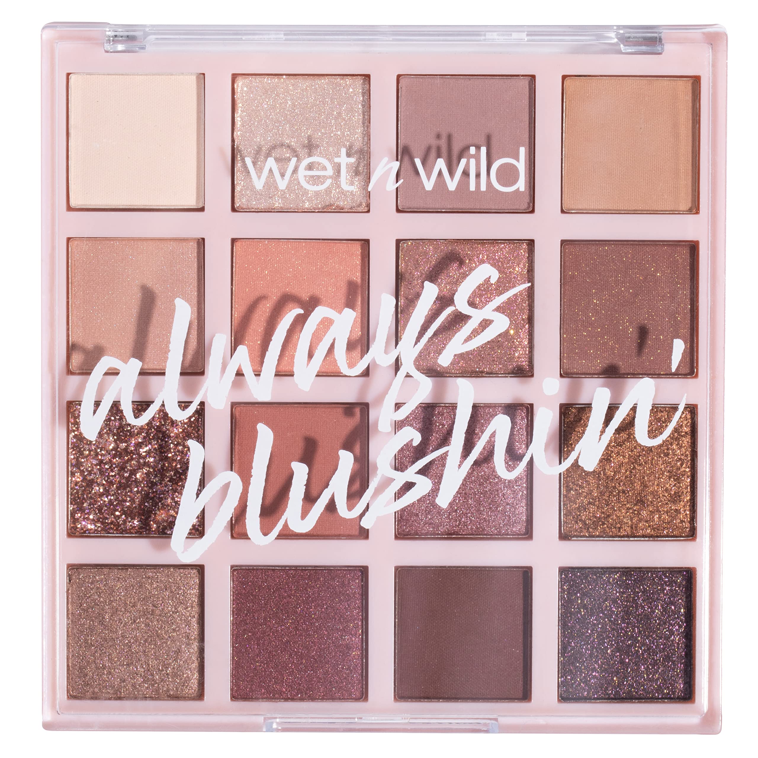Wet n Wild Always Blushin' Eyeshadow Palette, Blendable Neutral Eye Shadows with Matte, Sparkle, Glitter Finishes for Soft Glam Looks, Nude Eyeshadow Palette with 16 Ultra-Pigmented Shades