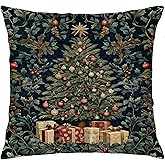 BUJSP Magical William Morris Christmas Tree Pillow Covers 18x18, Whimsical Christmas Decor, Fantasy Full Moon Starry Night Decorative Throw Pillow Covers for Home Bedroom Living Room