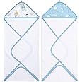 aden + anais Essentials Hooded Baby Bath Towel, Super Soft 100% Cotton, 2 Pack, Space Explorers