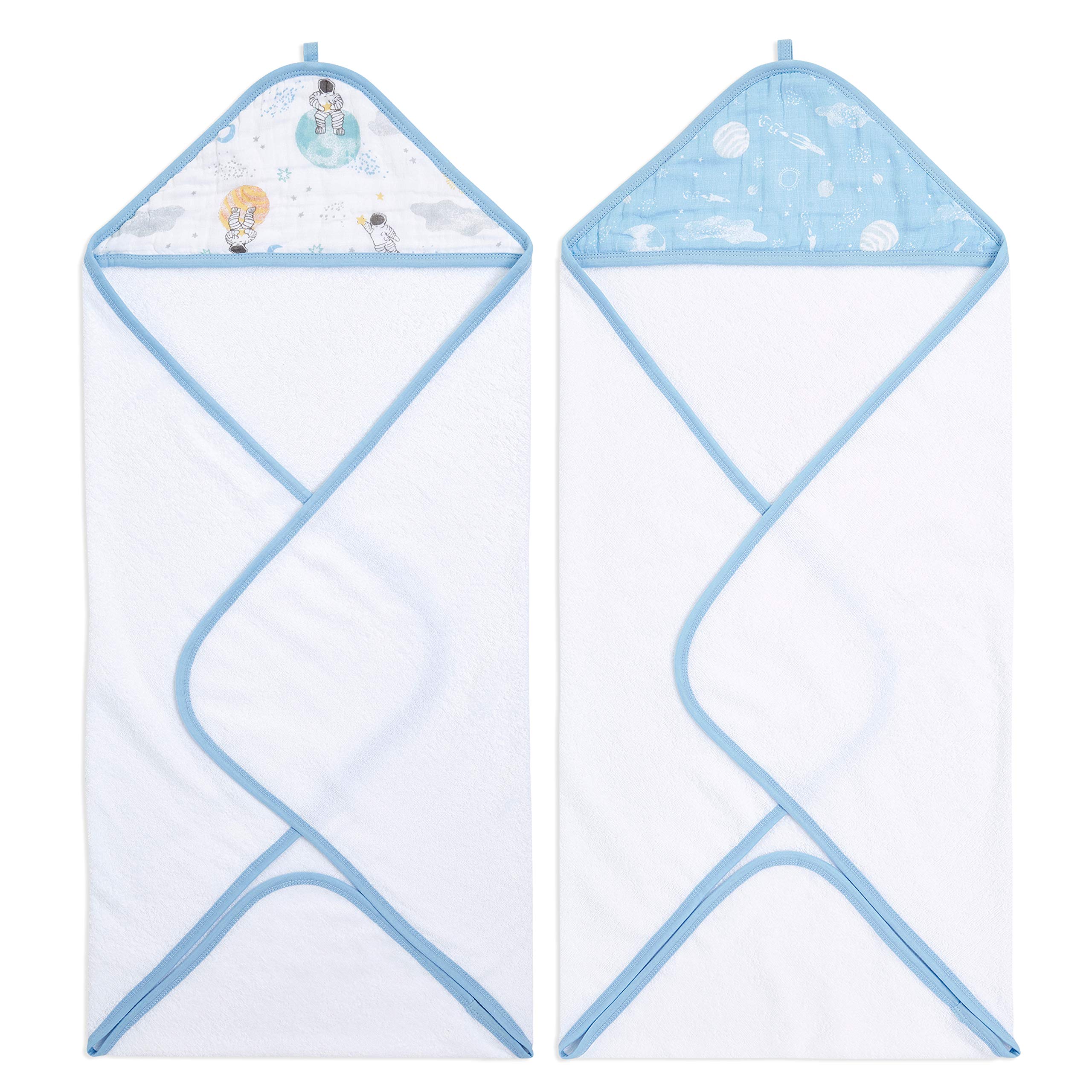 aden + anais essentials 100% Cotton Hooded Towel for Boys & Girls, Soft Baby Bath Towel, Towel Wrap for Kids, Toddlers & Infants, Best Idea, 2 Pack, space explorers 76x76cm, EHTC20021B