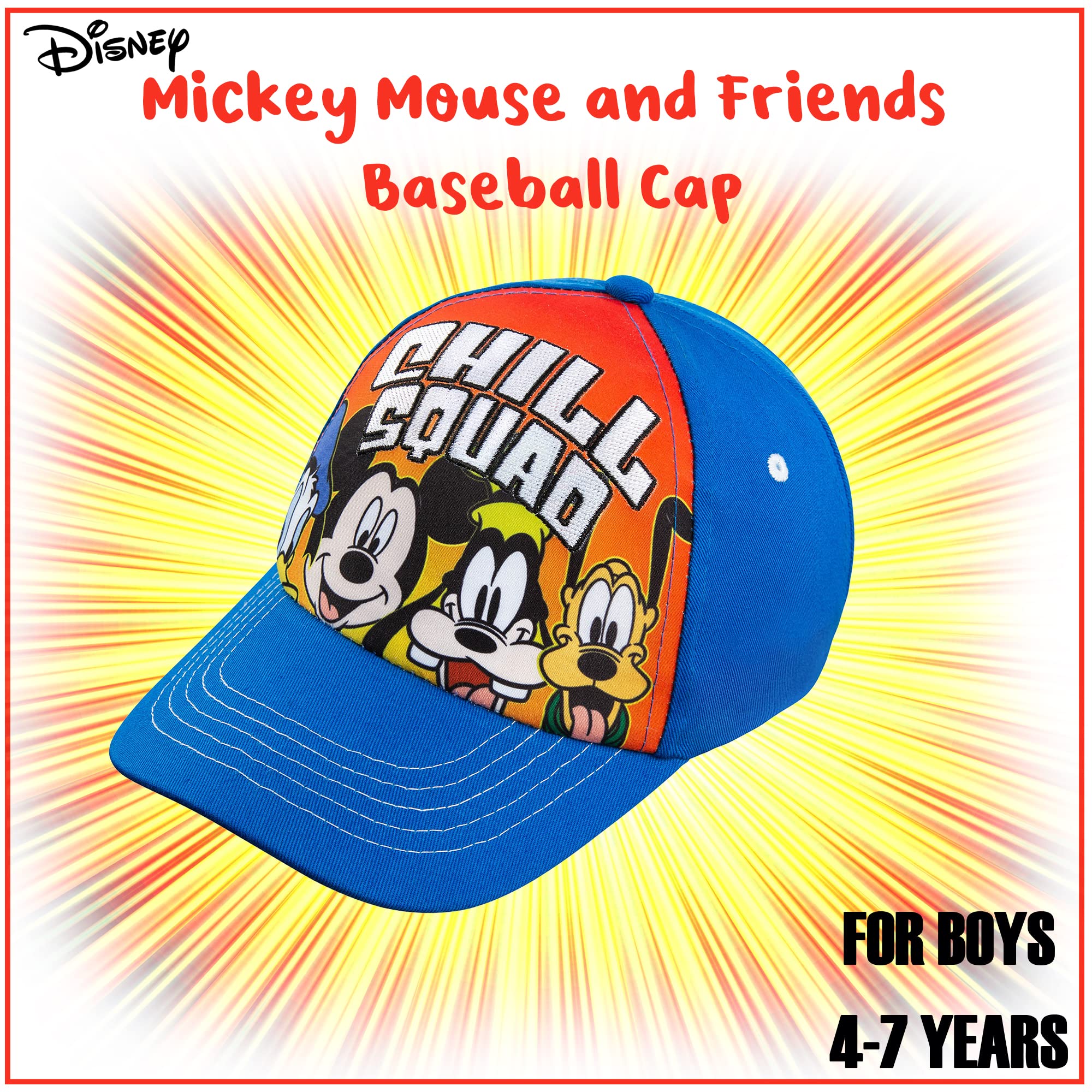 Disney Mickey Mouse and Friends Donald Duck, Goofy and Pluto Chill Squad Baseball Cap - Boys 4-7 Years 100% Cotton Royal Blue