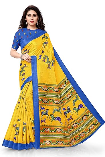 Womens Khadi Silk Quirky Printed Saree With Blouse Piece