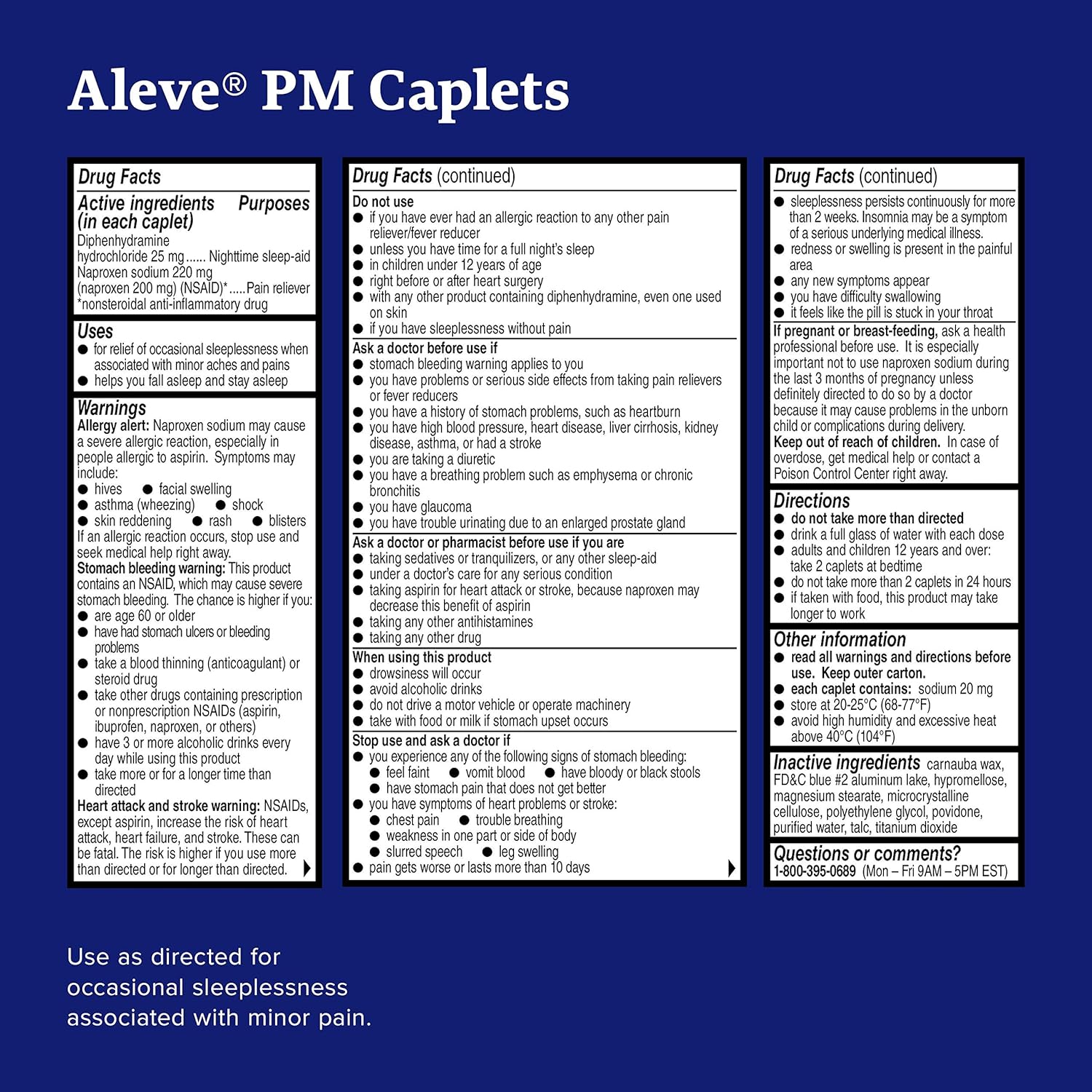 Aleve PM Caplets with Naproxen Sodium, 220mg (NSAID) Pain Reliever/Fever Reducer/Sleep Aid, 80 Count: Health & Personal Care