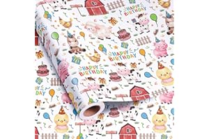 Vnaaem Farm Animal Wrapping Paper Roll for Boys Girls Kids - Cute Cow, Chick, Sheep, Horse Design Birthday Gift Wrap for Baby Shower Holiday Birthday Party - 17 in x 20 ft(Total 28.5sq.ft)