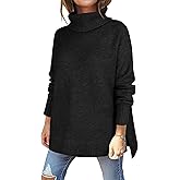 ANRABESS Womens Oversized Turtleneck Sweaters Casual Fall Long Sleeve Knit Spilt Hem Tunic Pullover Tops 2025 Winter Outfits