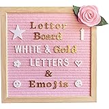 Pink Felt Letter Board 10x10 Inches – Changeable Message Board Includes Pink Felt Flower, 335 White Letters & Emojis, 126 Shi