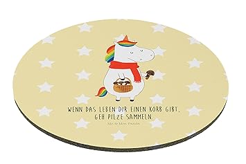 Mr. & Mrs. Panda Arbeit, Motiv, Mauspad rund Einhorn Pilz mit Spruch - Farbe Gelb Pastell