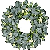 petalyn 24 Inch Artificial Eucalyptus Wreaths for Front Door, Spring Boxwood Door Wreath with Berries, Summer Green Wreath for Wall Window Porch Farmhouse Wedding Decor All Year Round Indoor Outdoor