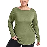 FOREYOND Plus Size Long Sleeve Workout Tops for Women Moisture Wicking Yoga Shirts Crewneck Athletic Tops