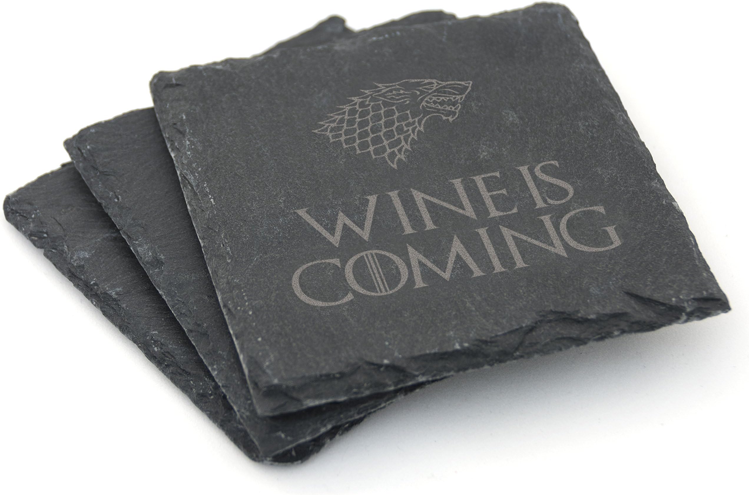 Game of Thrones Inspired Natural Slate Coasters - Set of 2 / Set of 4 - Gift (Set of 2, Wine is Coming)