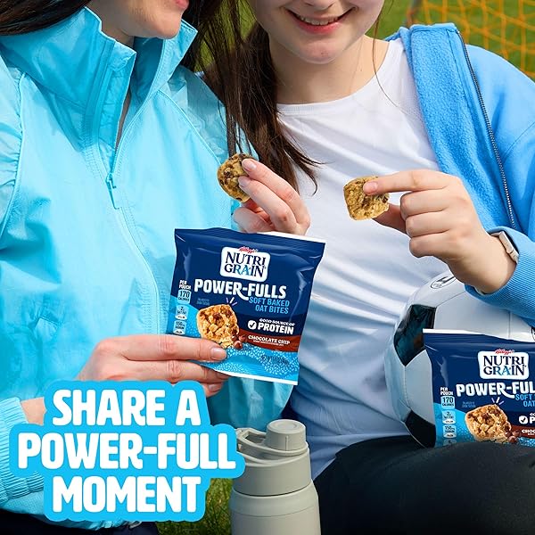 NUTRI-GRAIN POWER-FULLS SOFT BAKED OAT BITES, PROTEIN SNACKS, WHOLE GRAIN, CHOCOLATE CHIP, 5.6OZ BOX (4 POUCHES)