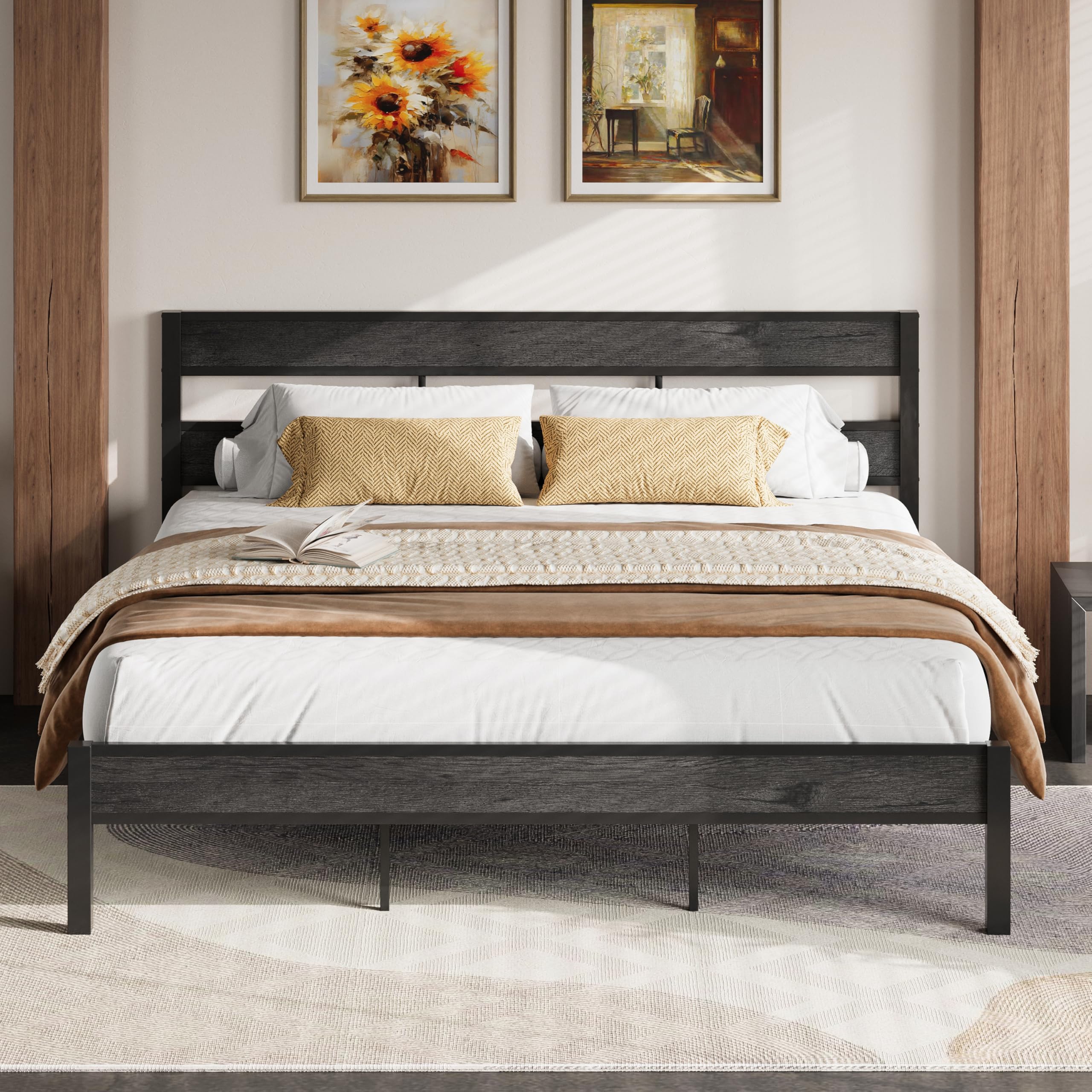 LIKIMIO California King Bed Frame with Headboard, Easy Assembly, Noise-Free, No Box Spring Needed, Heavy Strong Metal Support Frames, Charcoal Grey Image