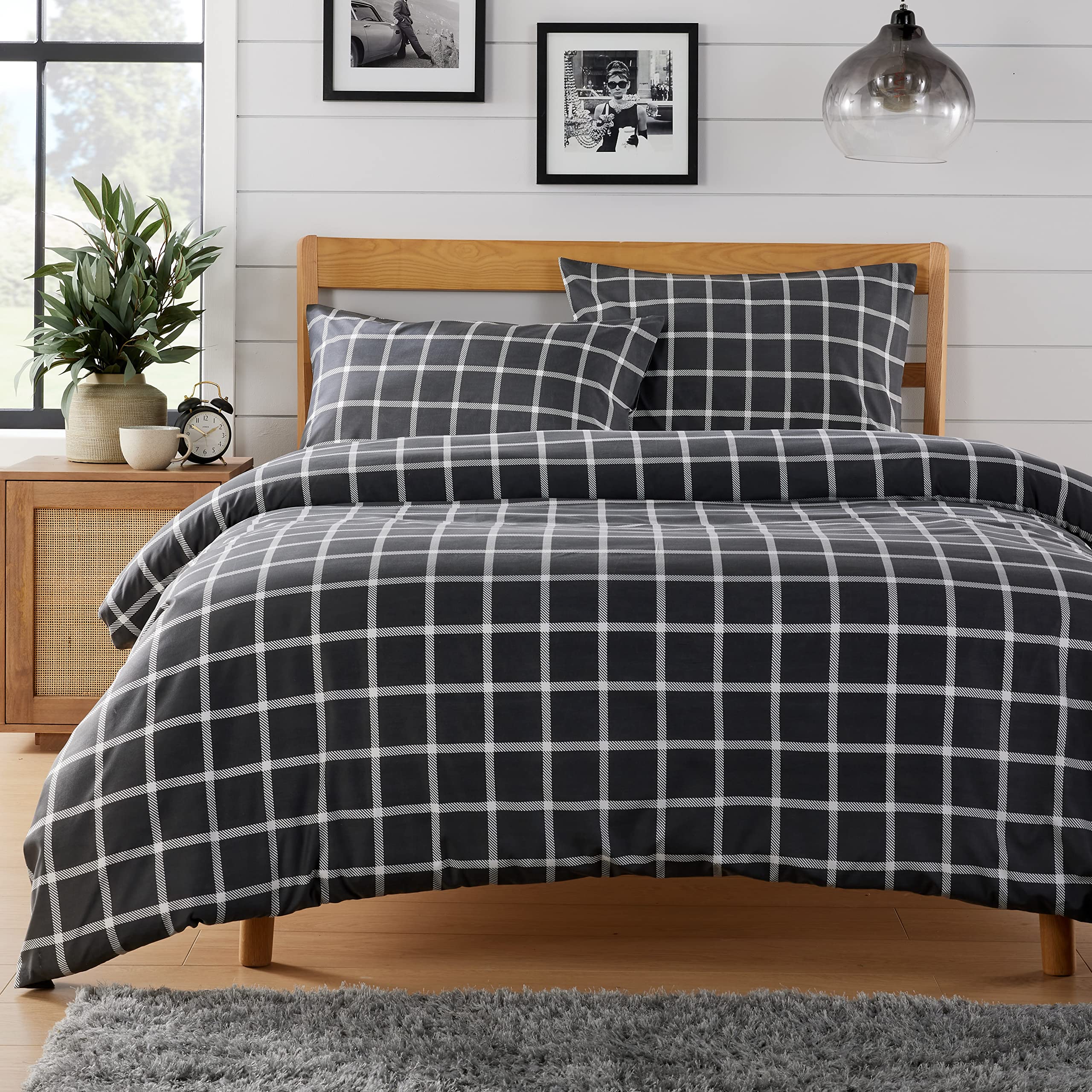 Olivia Rocco Easy Care Printed Duvet Cover Set 100% Polyester Breathable Stylish Comforter Reversible Quilted Bedding Bed Sets With Pillowcases BOSTON CHECK DUVET SET, GREY SINGLE — image 1