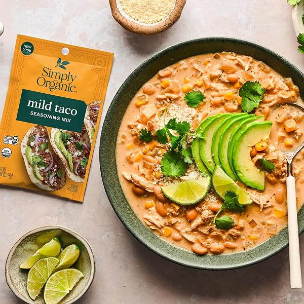 SIMPLY ORGANIC MILD TACO SEASONING MIX, GLUTEN FREE, CERTIFIED ORGANIC, KOSHER, VEGETARIAN, PURE FLAVOR FOR TACOS, STIR-FRIES, MEXICAN DISHES, AND MORE | 1 OUNCE (PACK OF 1)