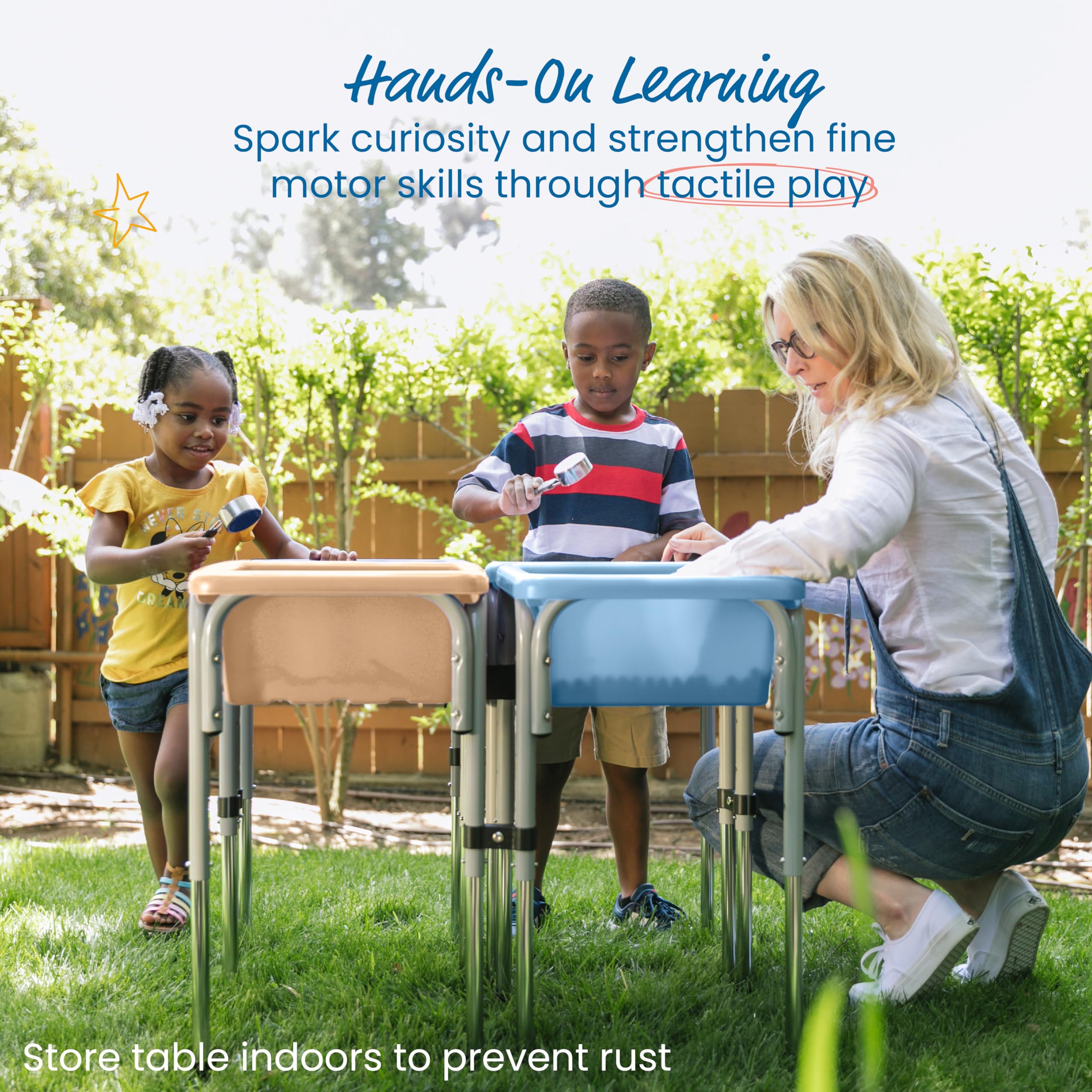 ECR4Kids 4-Station Sand and Water Adjustable Play Table, Sensory Bins, Sand/Powder Blue