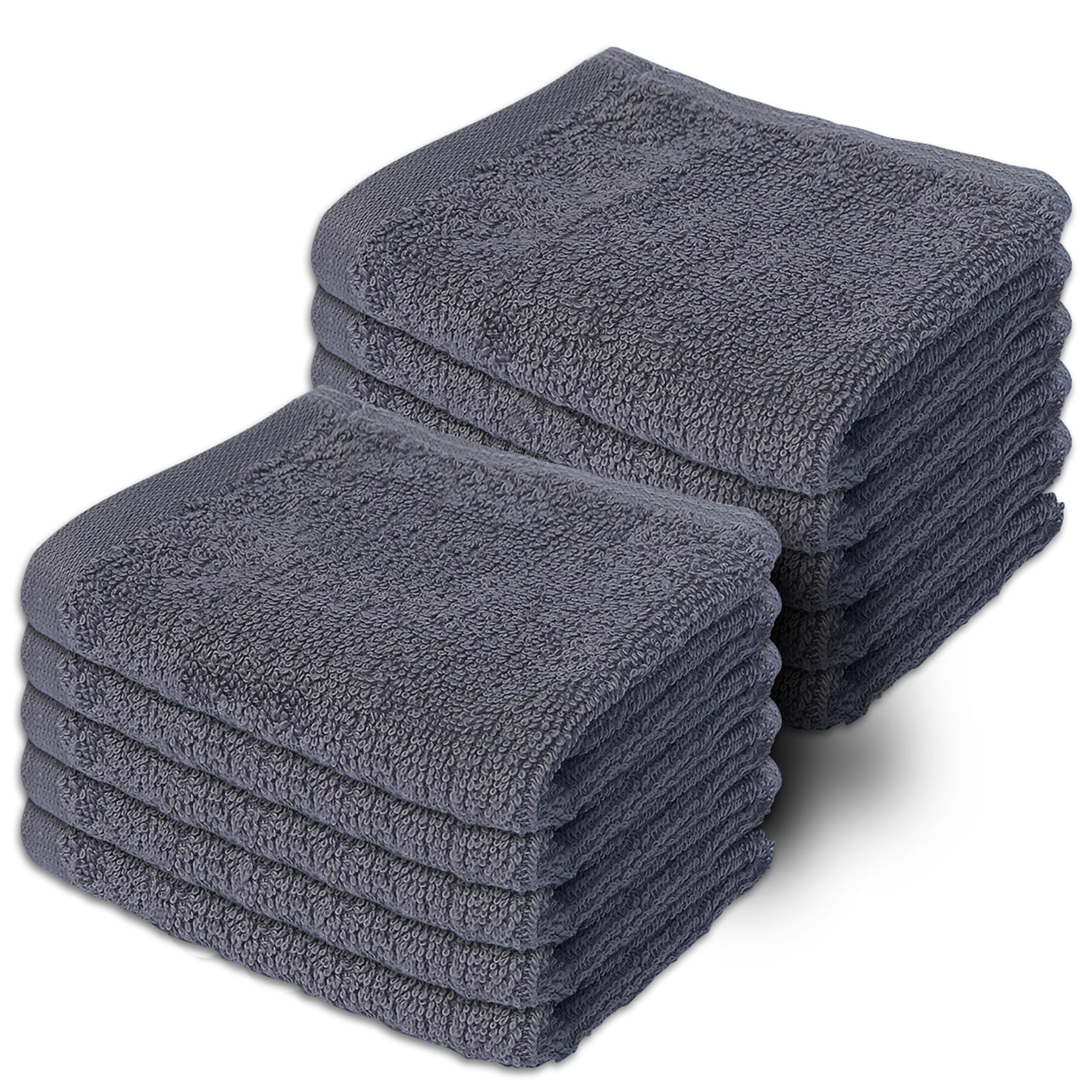 Makooz 10 Pc Face Flannels Pack – 500 GSM 100% Cotton Towel Set - Quick Dry and Absorbent Wash Cloth - Easy Drying Kitchen and Bath Flannel for Home Spa & Professional Use (Charcoal 30x30CM)