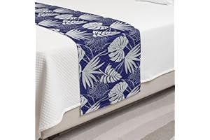 Ambesonne Leaves Bed Runner, Hawaiian Flora Tropical Rainforest Monstera Leaves on Stripes, Decorative Accent Bedding Scarf for Hotels Homes and Guestrooms, Twin, Coconut Blue