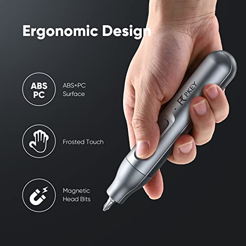 Electric Screwdriver, PKEY Mini Electric Screwdriver Cordless with 10 Magnetic Bits, Type-C Rechargeable 1500mAh Battery, Portable Repair Tool Kit for Door Lock, Computer, Bicycle, Printer, Appliances