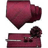 JEMYGINS Mens Tie and Pocket Square,Lapel Pin,Cufflinks,Tie Clip Sets with Gift Box 5PCS