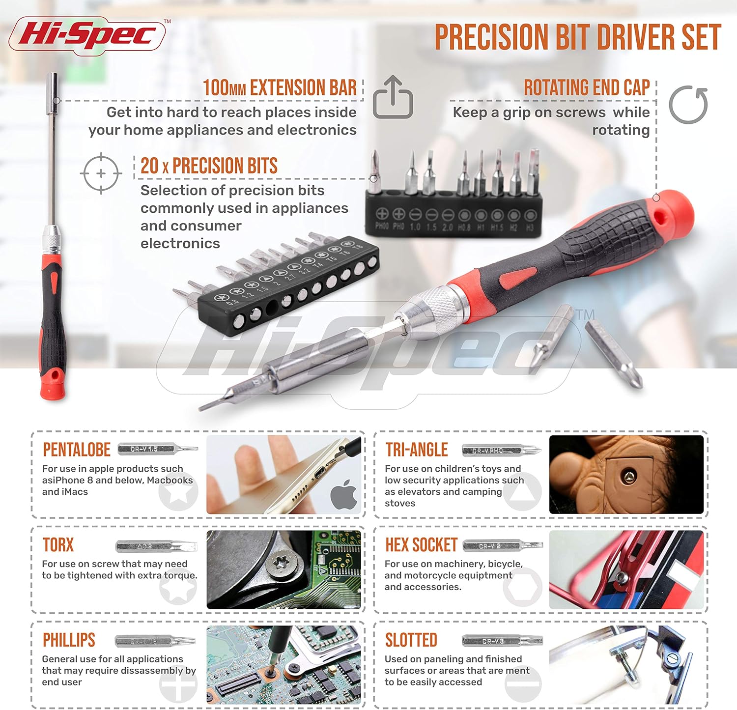 Hi-Spec 45 Piece Household DIY Hand Tool Kit Set. Everyday Repairs at Home & The Office with Practical Tools & Precision Screwdriver Bits. All in a Carry Case - - 