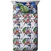 Jay Franco Kids Sheet Cartoon Set with Fitted, Flat Sheets & Pillow Cover - Ultra-Soft Bedding with Pillowcase for Room Decor, Blue - Avengers, 3 Piece Twin