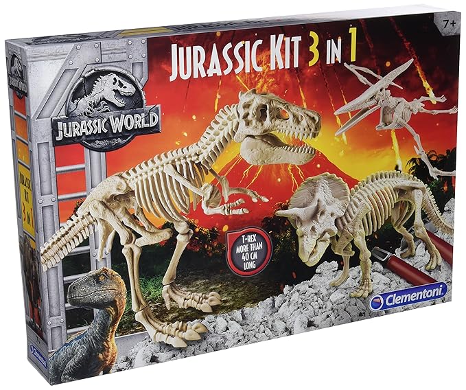 Clementoni 19062 Clementoni-19062-Ausgrabungsset Triceratops + Pteranodon + Skelett T-Rex, Mehrfarbig, Norme