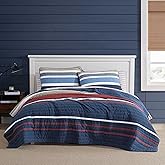 Nautica - King Quilt Set, Reversible Cotton Bedding with Matching Shams, Bold & Colorful Bedding Set for All Seasons (Bradford Navy Blue, King)