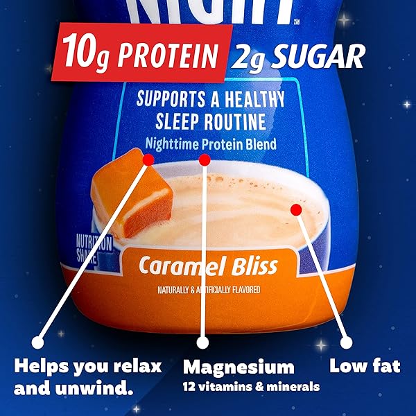 PREMIER PROTEIN GOOD NIGHT PROTEIN SHAKE, CARAMEL BLISS, 10G PROTEIN, 2G SUGAR, 12 VITAMINS & MINERALS, NIGHTTIME PROTEIN BLEND, MAGNESIUM, ZINC, 8.75 FL OZ, 12 PACK